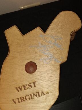 West Virginia Wood Basket with Silver Signature By Coach Bob Huggins